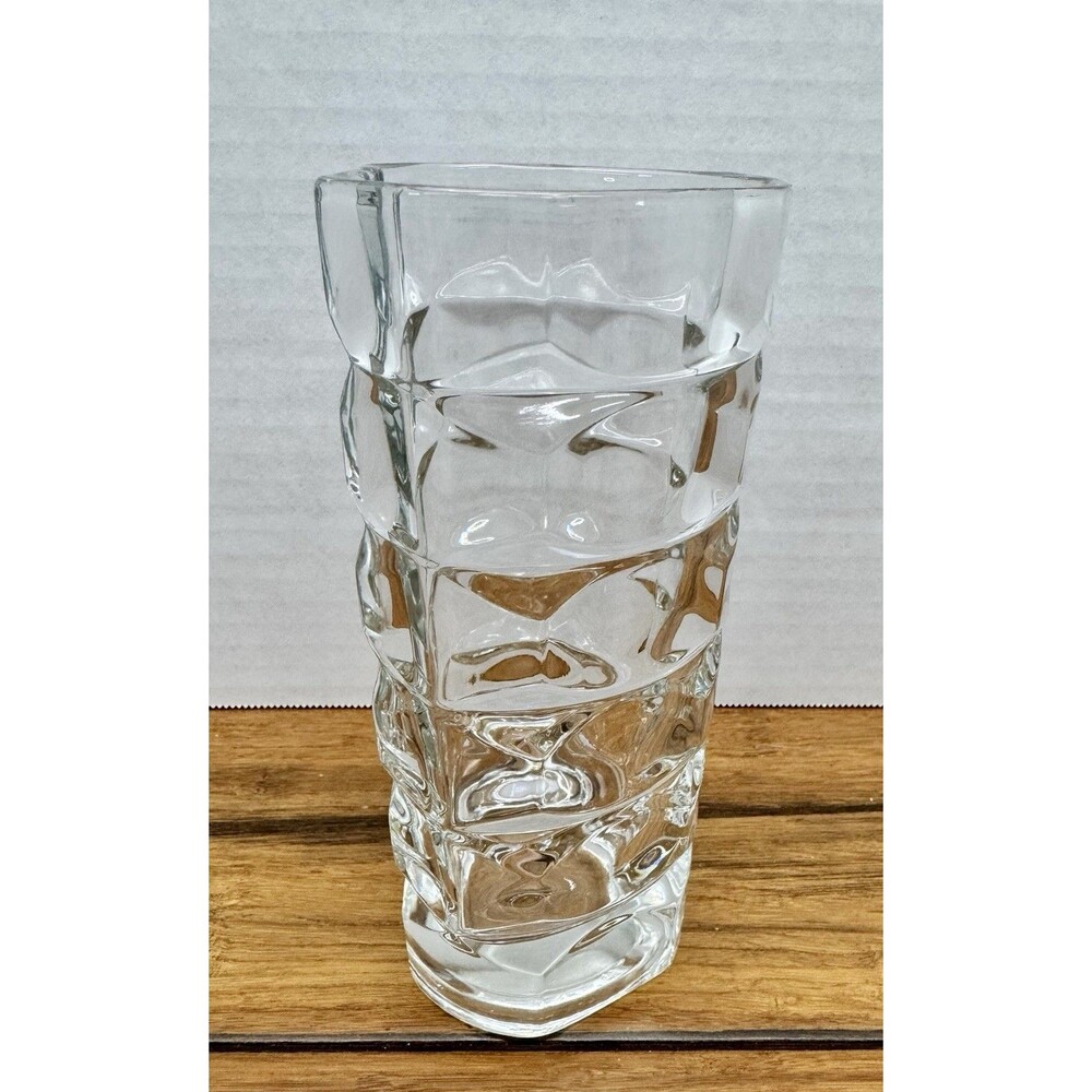 Mid Century Luminarc Glass Triangular Ribbed Vase France Art Deco Geometric